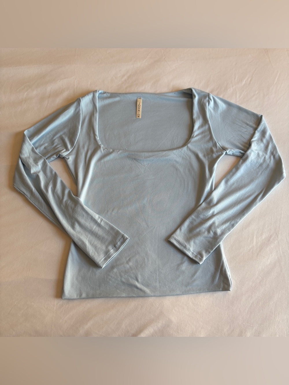 Jova Baby Blue Buttery Soft Double Layered Square Neck Long Sleeve Top